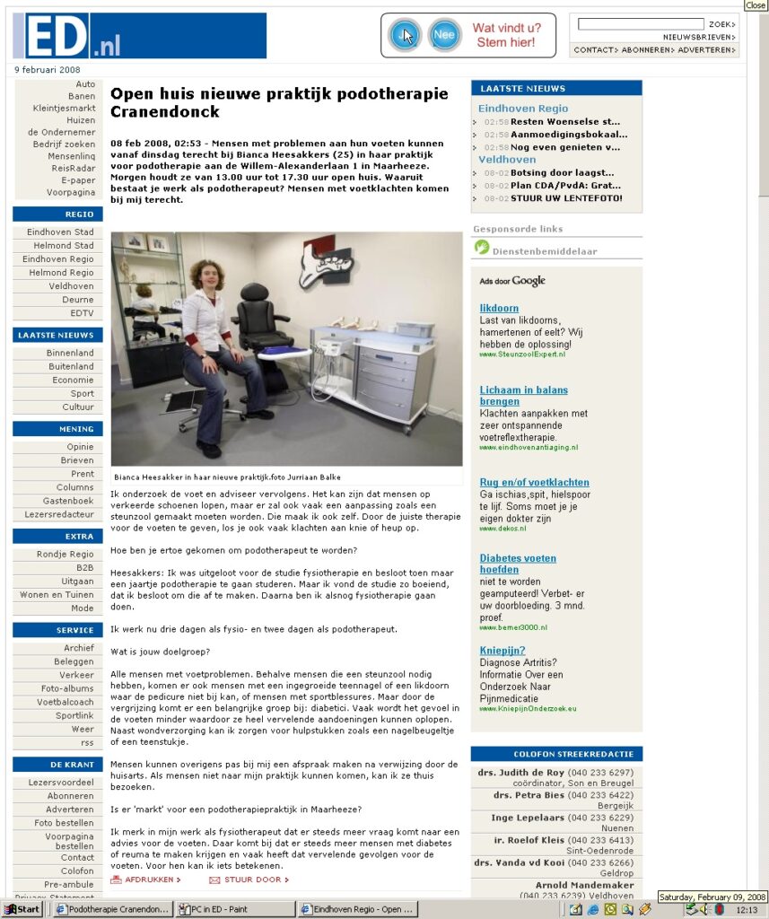 Podotherapie Cranendonck in het ‘Eindhovens Dagblad’